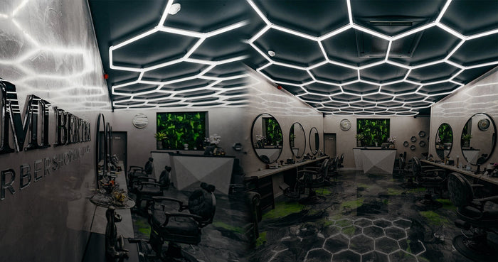 HEXA hexagon LED lighting banner — the complete plug-and-play system that requires no electrician for standard installation